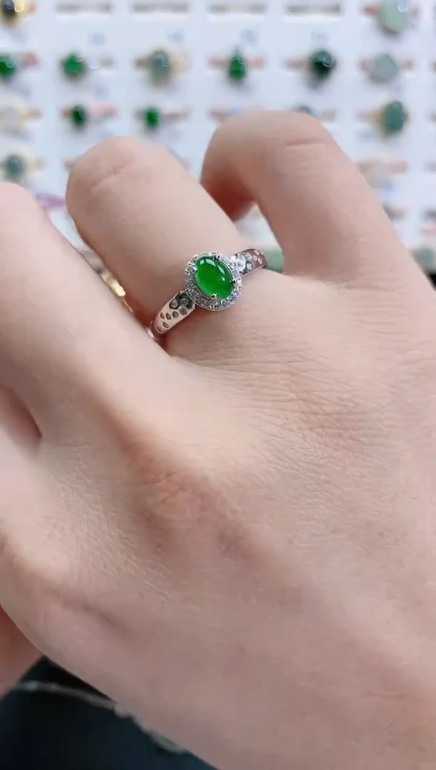 银S925镶嵌戒指翡翠天然翡翠
