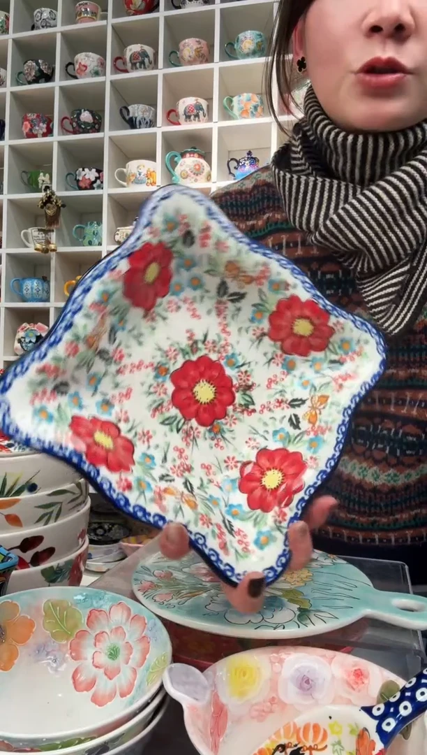 瓷片8英寸夏花方盘一只