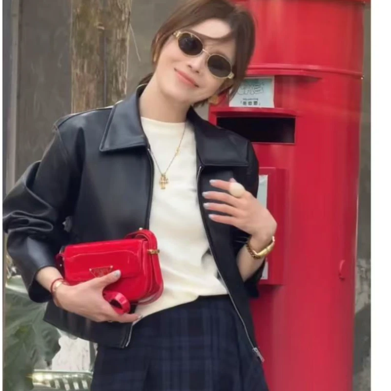 【岩哥推荐】黑色短款皮衣外套春季新款气质百搭皮夹克