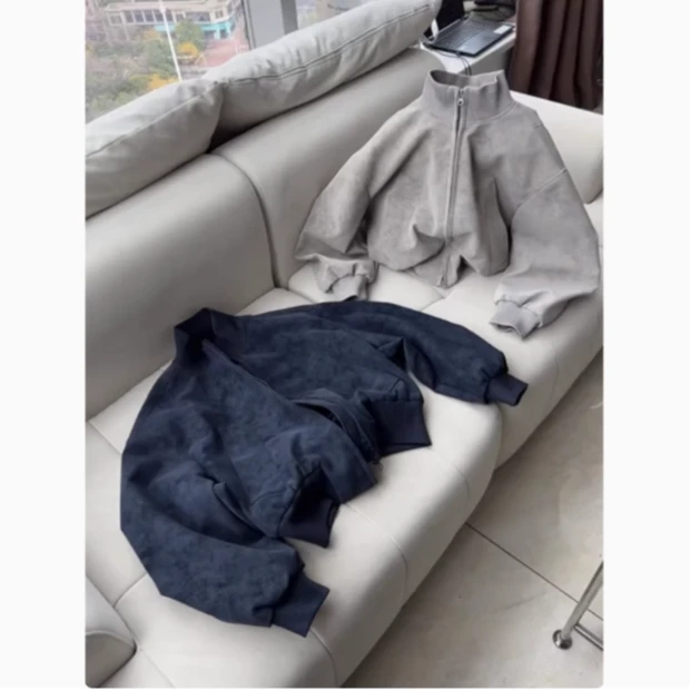 雾面扎染短款皮衣外套男春秋cleanfit美式飞行员皮夹克立领棒球服