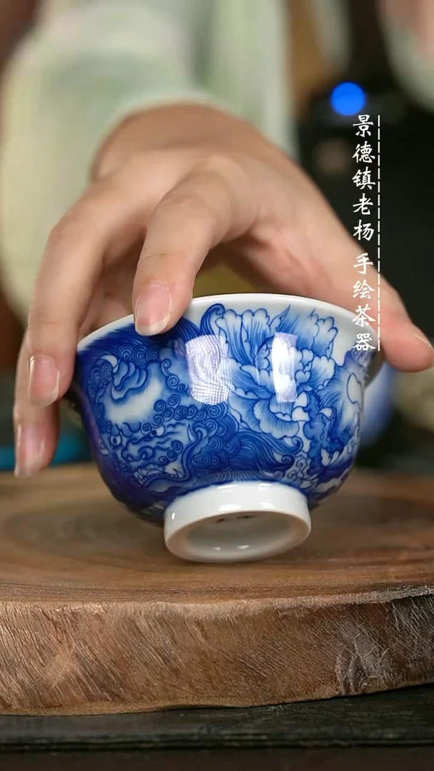 大**命微瑕福利手绘高温瓷 柴 海浪牡丹大压100c