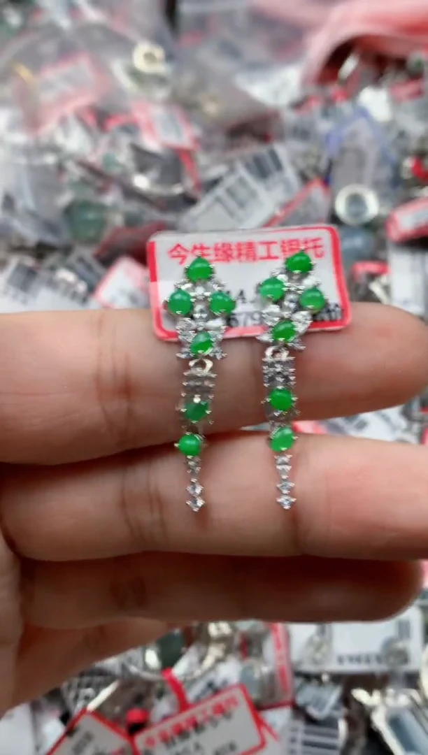 银S925镶嵌戒指翡翠天然A货缅甸翡翠