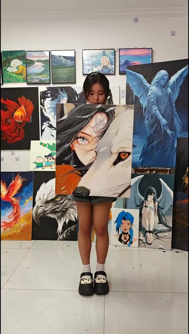 丙烯画斐狼与美女丙烯画y