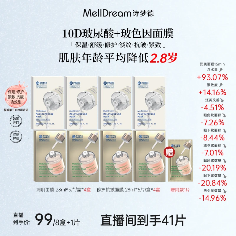 【喜妹专属】MellDream诗梦德10D玻尿酸玻色因面膜修护抗皱紧致