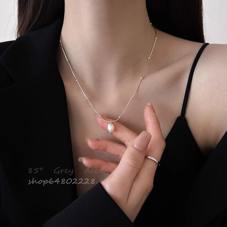 钛钢项链 简约巴洛克珠珠吊坠项链女气质高级感百搭锁骨链颈链夏