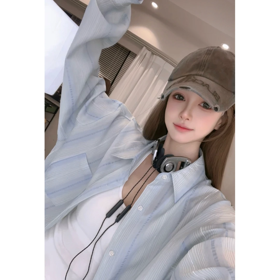 夏季薄款慵懒风宽松衬衫女韩版百搭休闲显瘦长袖衬衣透气防晒外套