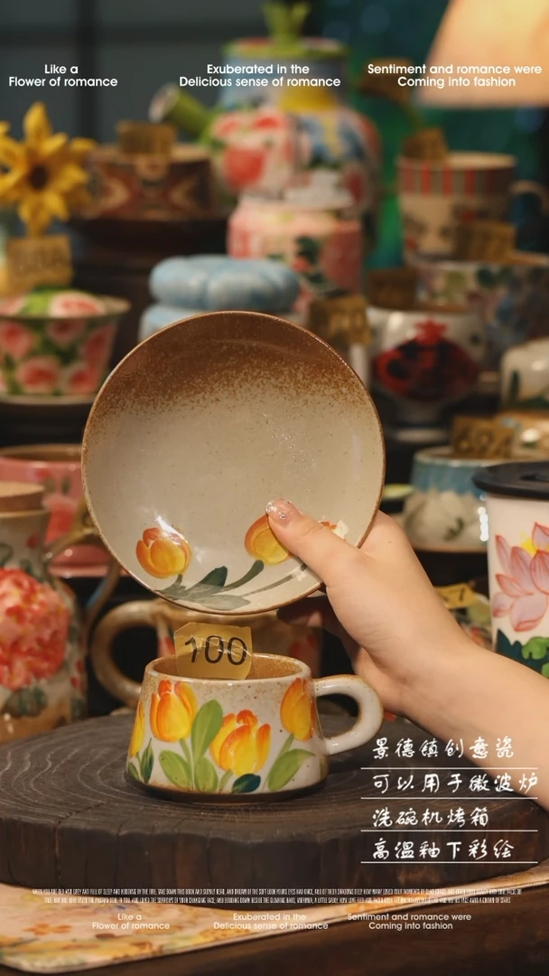 陶瓷100景德镇高温釉下彩绘设计师款式