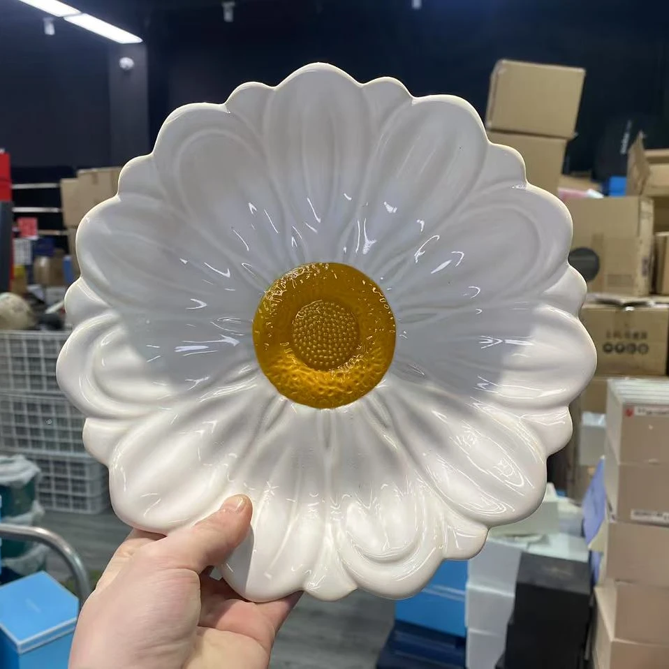 陶瓷白手工白菊 -9英寸大盘子简约设计家用盘餐具