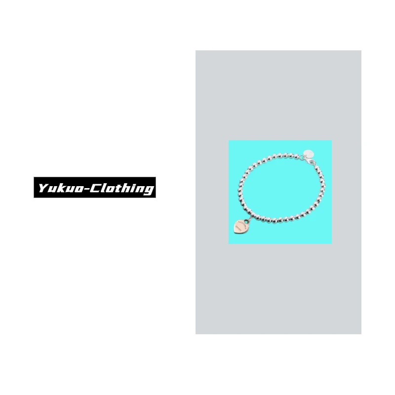 925银珐琅手链 T家高版925纯银心形滴胶珐琅圆珠手链109