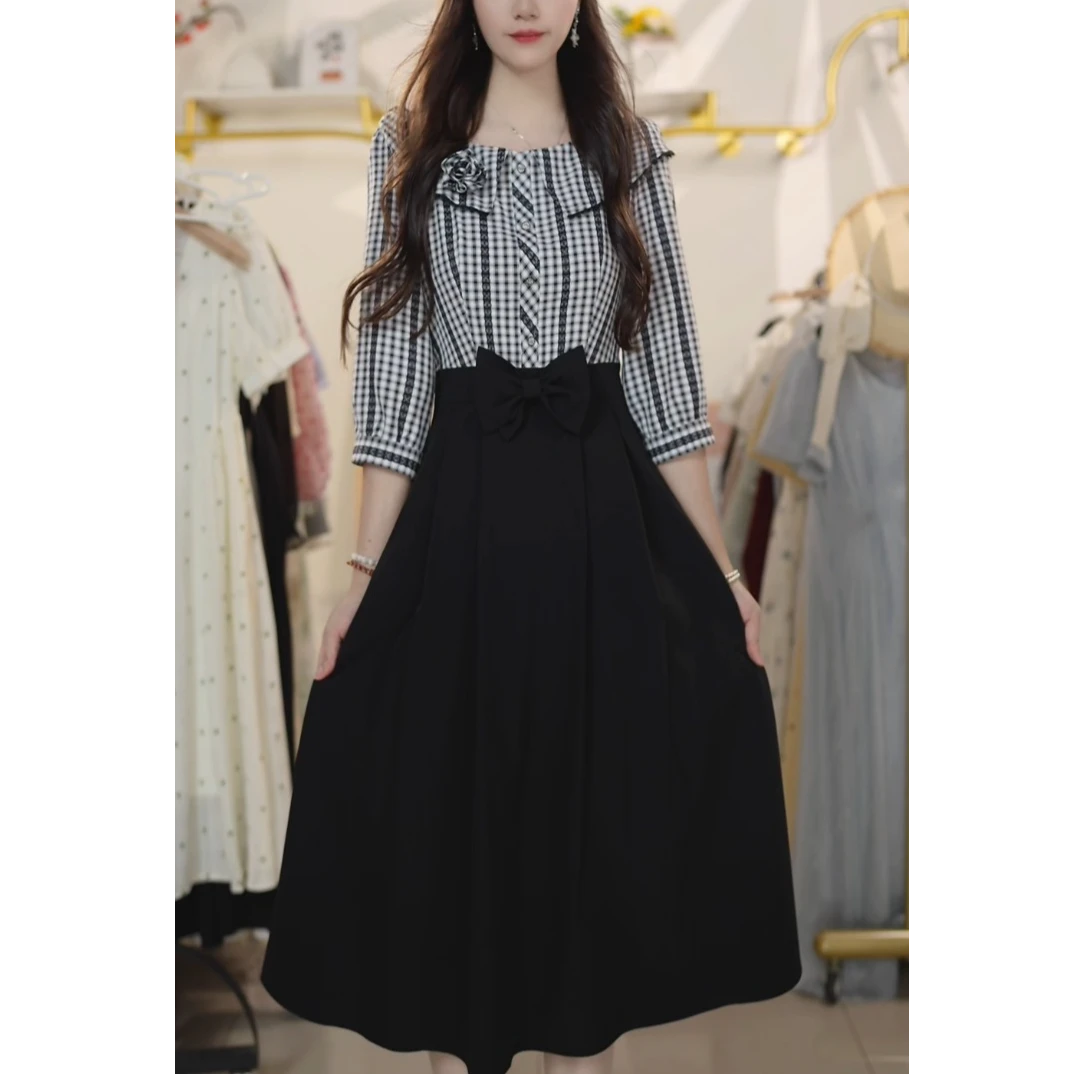 高级时尚条纹洋气礼服裙2025春夏新款修身显瘦连衣裙女 Y58109