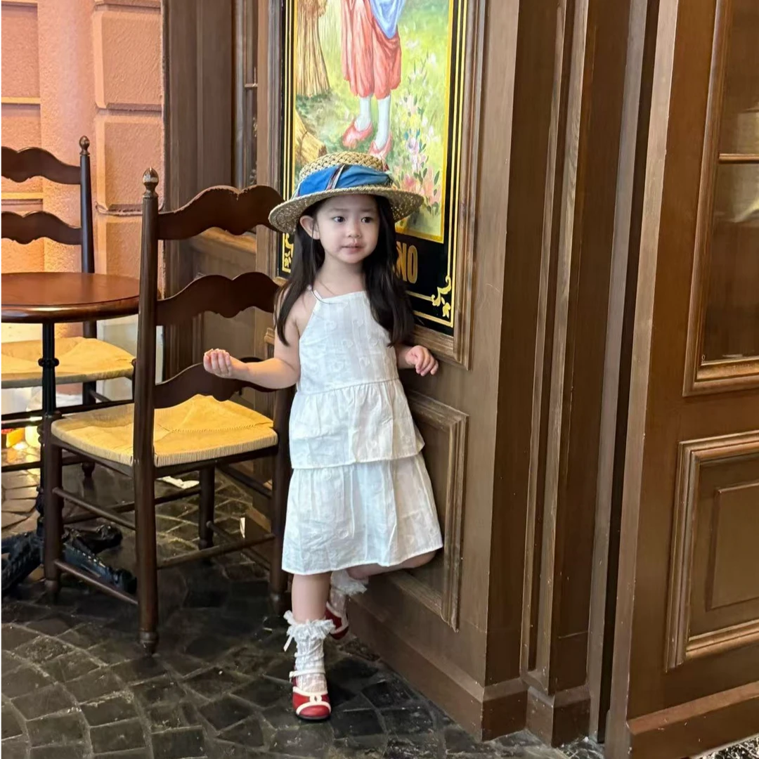 小思家女童2025夏季洋气韩系温柔甜美风爱心印花无袖吊带连衣裙