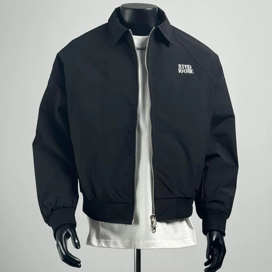 2025秋季简约刺绣翻领夹克男美式宽松百搭休闲外套基础款男生上衣