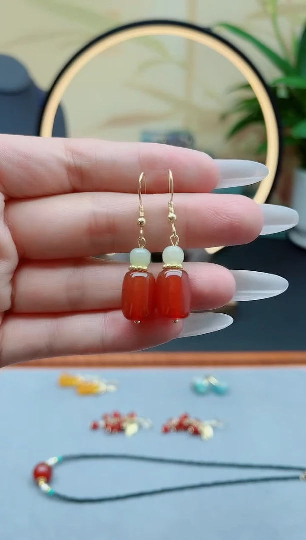 玛瑙/玉髓耳饰银S925镶嵌668