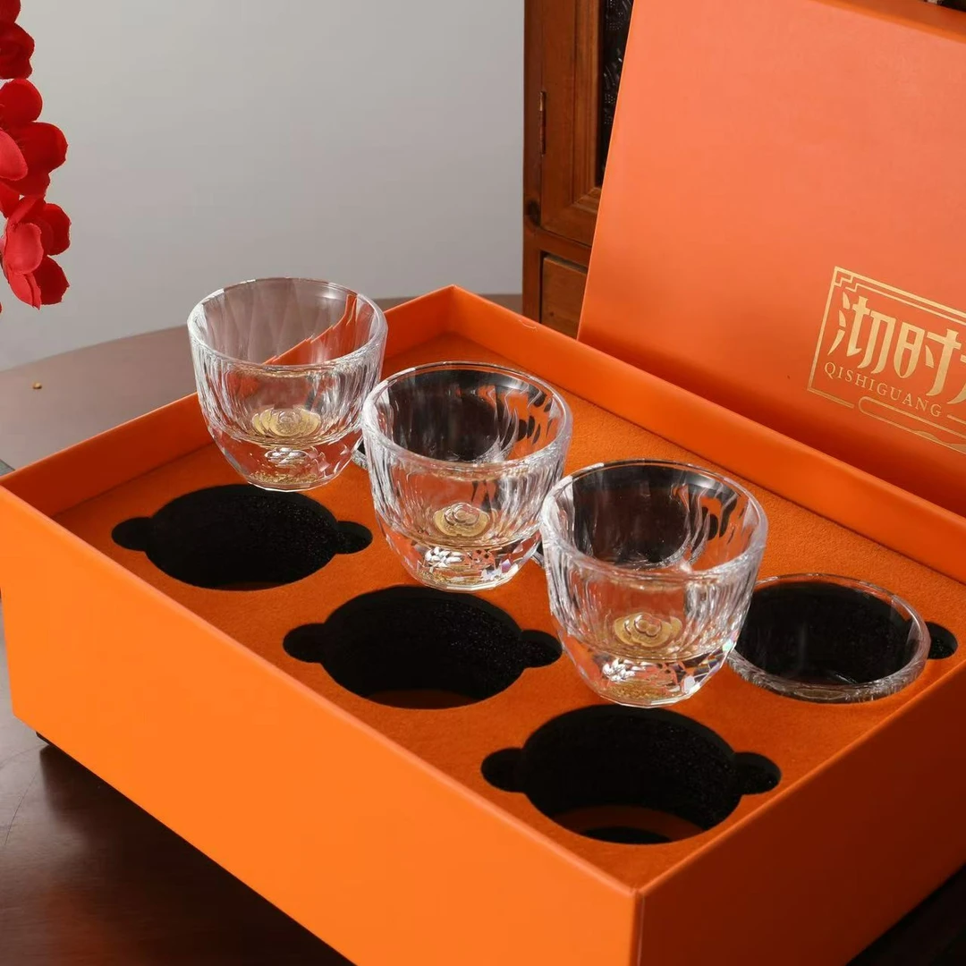 沏时光金箔k9水晶杯礼盒家用手工水晶杯高端礼品主人杯