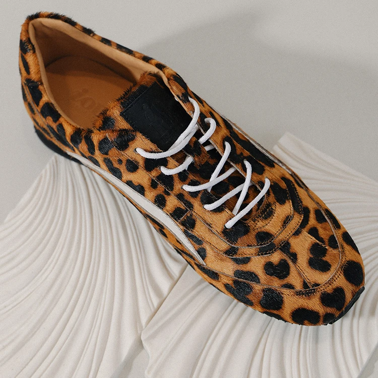 IORE理想矿石设计师原创 冬季新款 豹纹系带薄底平底休闲鞋