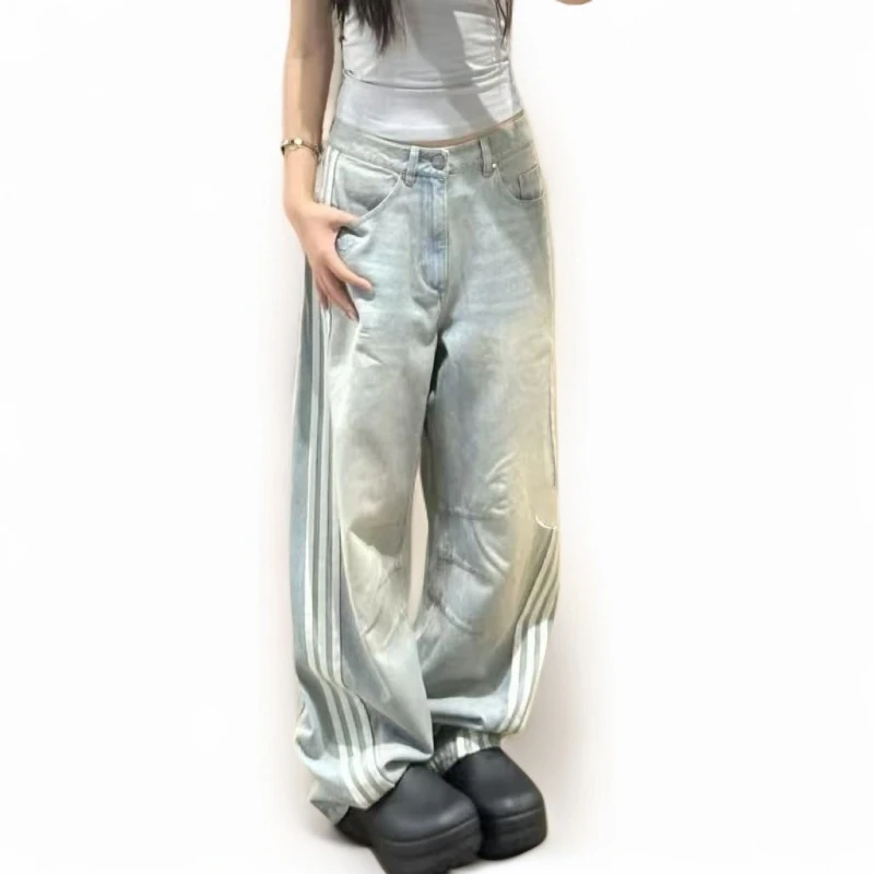 adidas/阿迪达斯三叶草女款时尚舒适百搭宽松牛仔裤KG0200