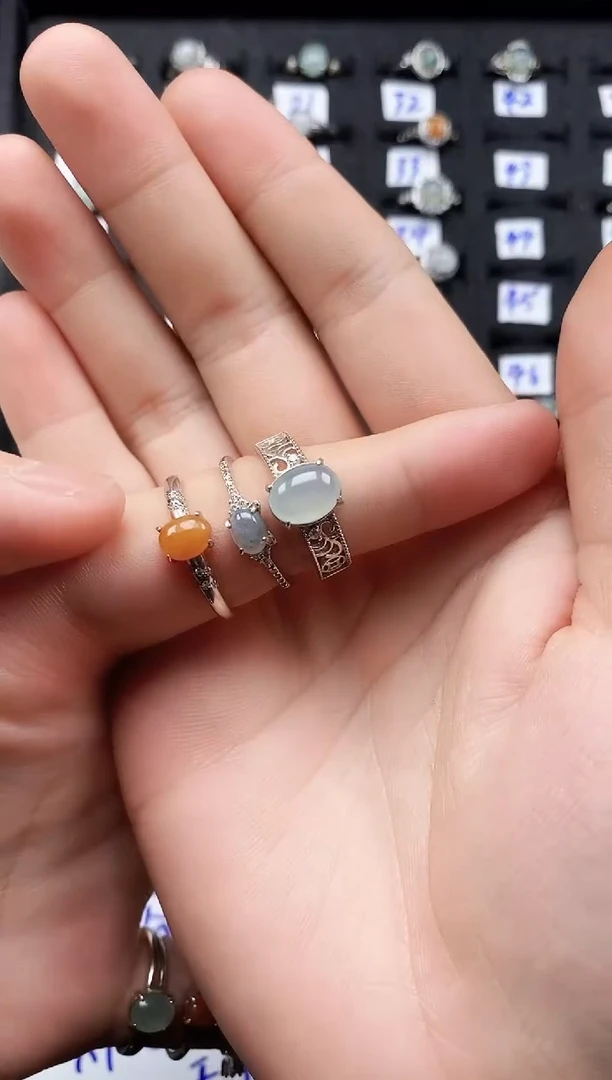 翡翠戒指银S925镶嵌天然翡翠