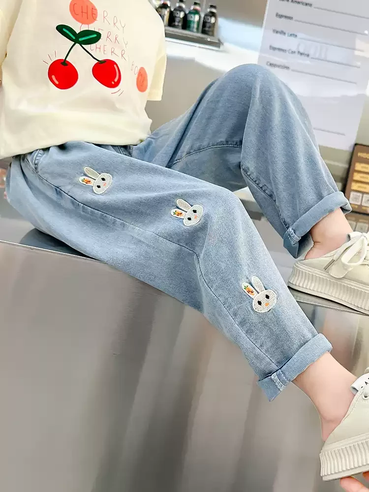 女童裤子春秋款2025新款儿童秋季休闲薄款老爹裤女宝宝洋气牛仔裤