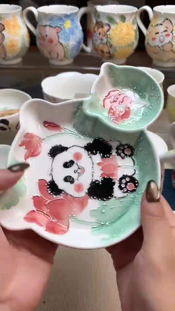 一味*手绘*熊猫之夏日戏水*陶瓷件