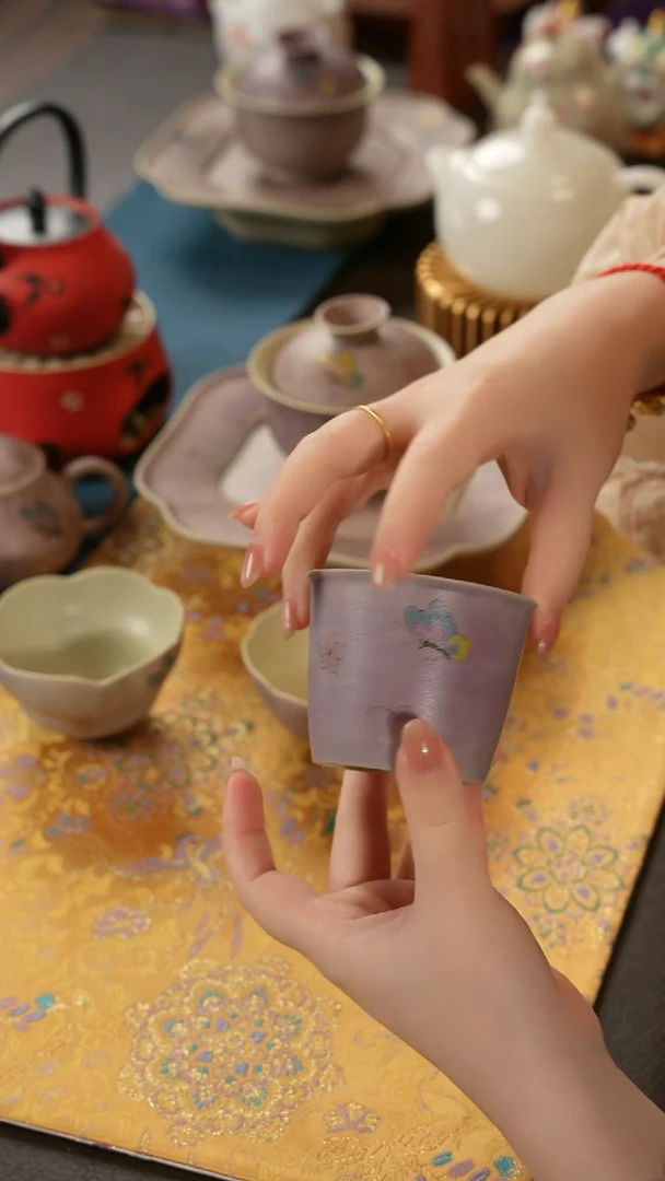 陶瓷茶具蝶舞幽岚直口杯