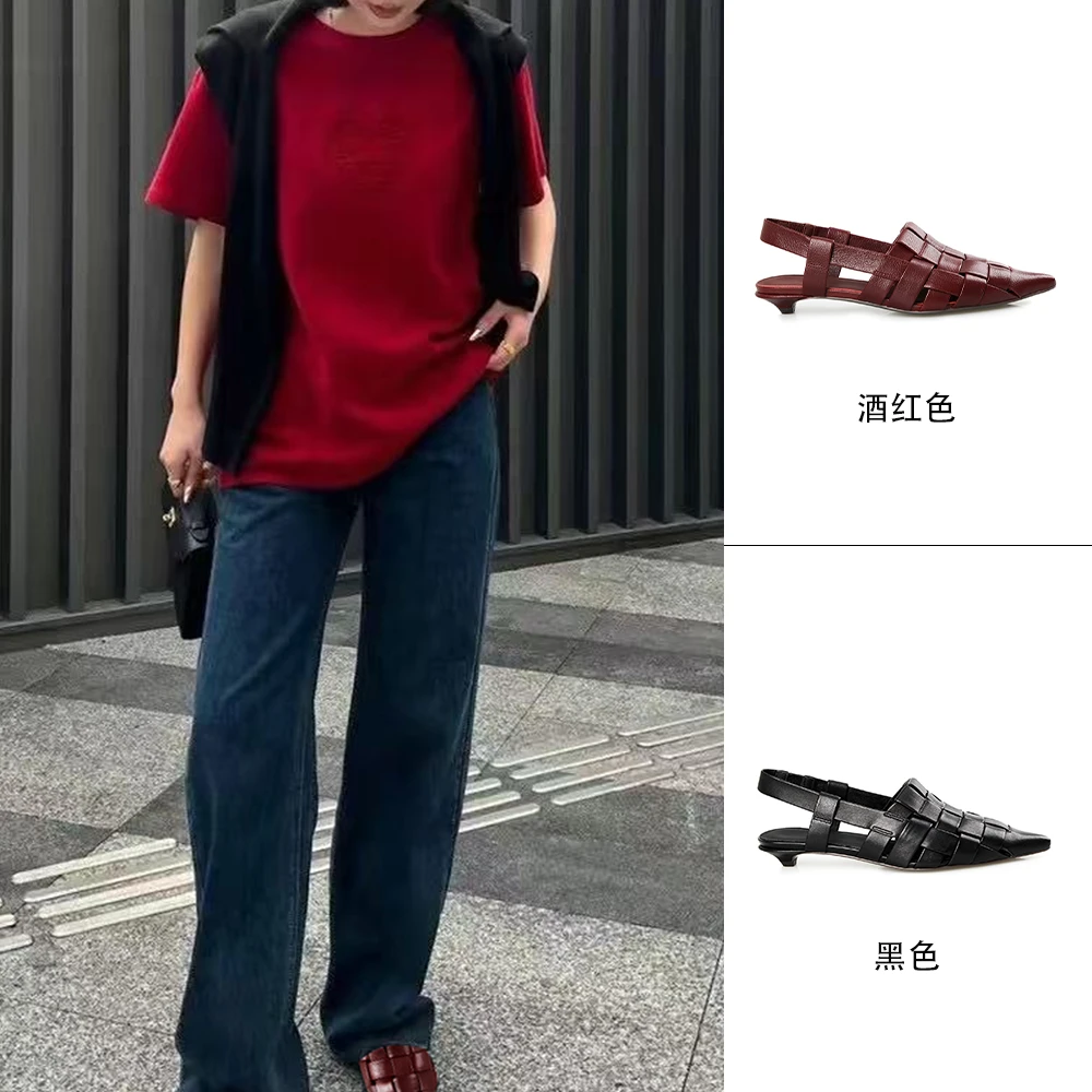 MY WANTS25春夏新款法式尖头编织穆勒鞋百搭经典镂空凉鞋MW110718