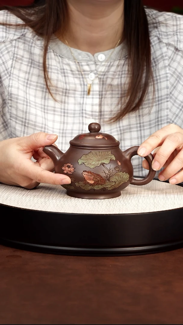 茶壶紫砂深井老紫泥 荷叶潘壶