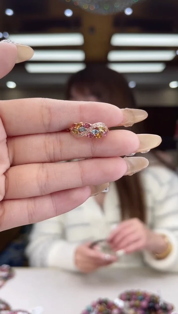 【闪购商品】碧玺/银S925镶嵌碧玺戒指3多样性发货