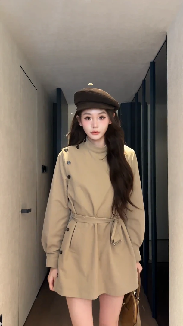 卡其色短款风衣女春秋季2025新款英伦风小个子早秋季显瘦收腰外套