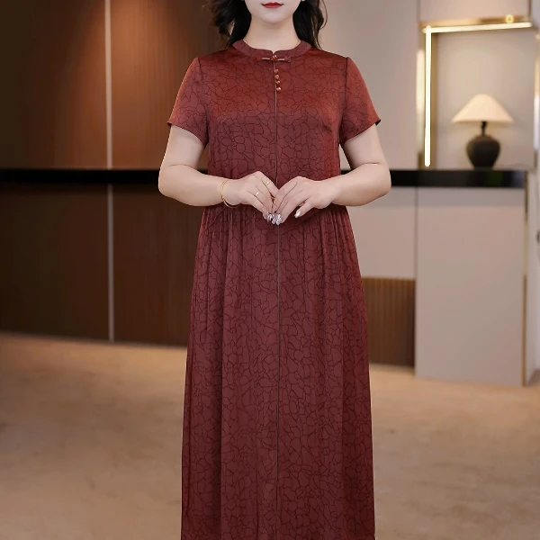 夏季新款大码女装连衣裙遮肉显瘦抗皱吸汗收腰连衣裙【Y】