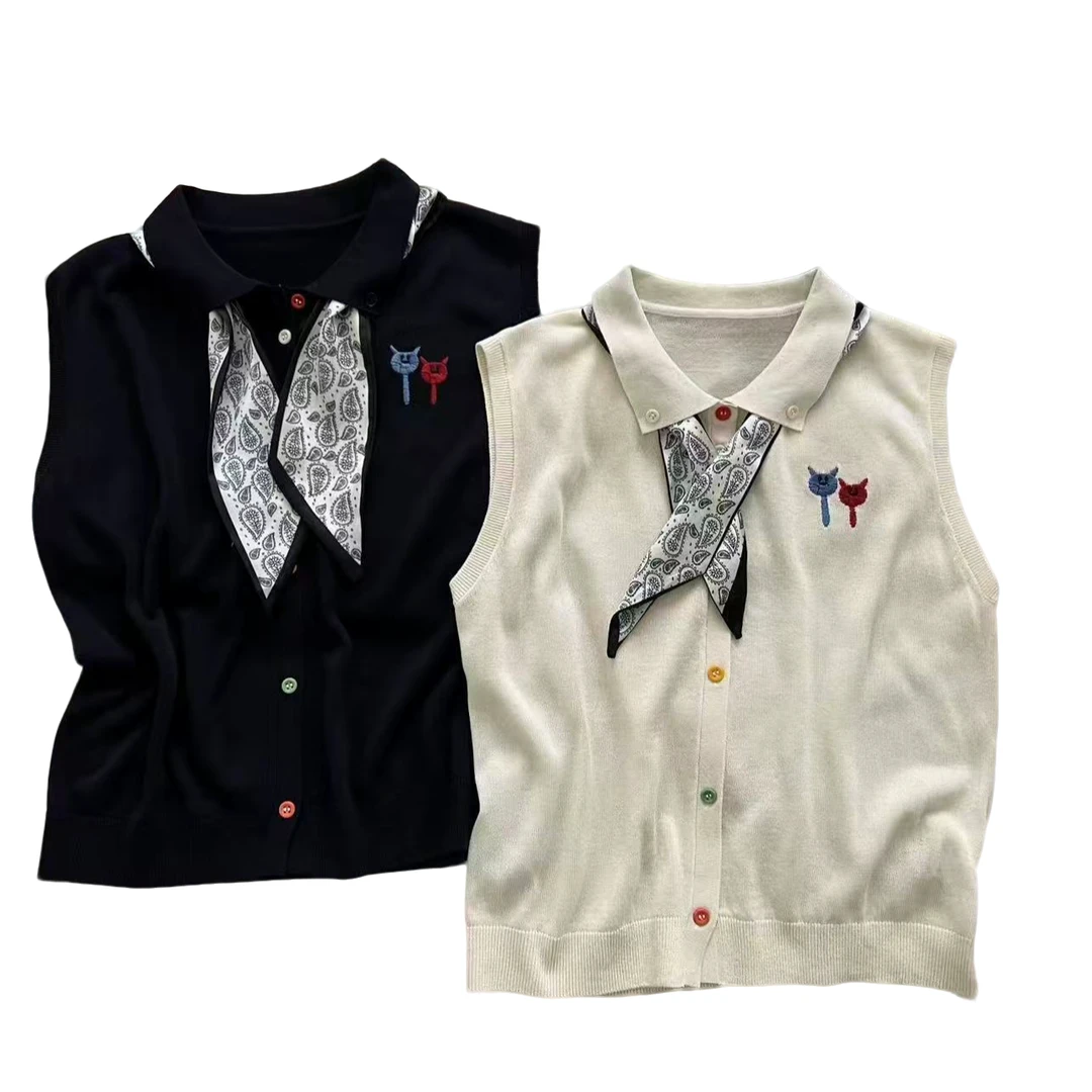 3057【蝶谷】彩扣小猫T恤