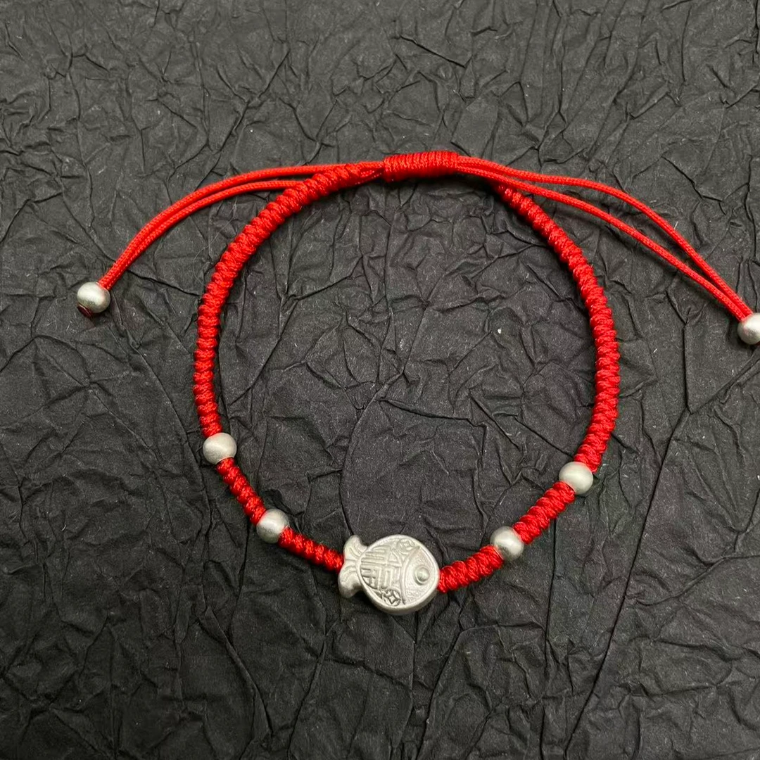 足银手链 （A06）年年有余红绳足银可调节女手绳