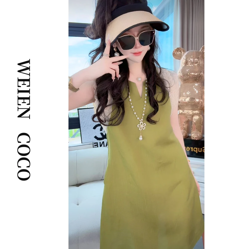 【薇恩COCO】时尚V领蕾丝袖连衣裙气质修身夏季日常中长款女裙K4860