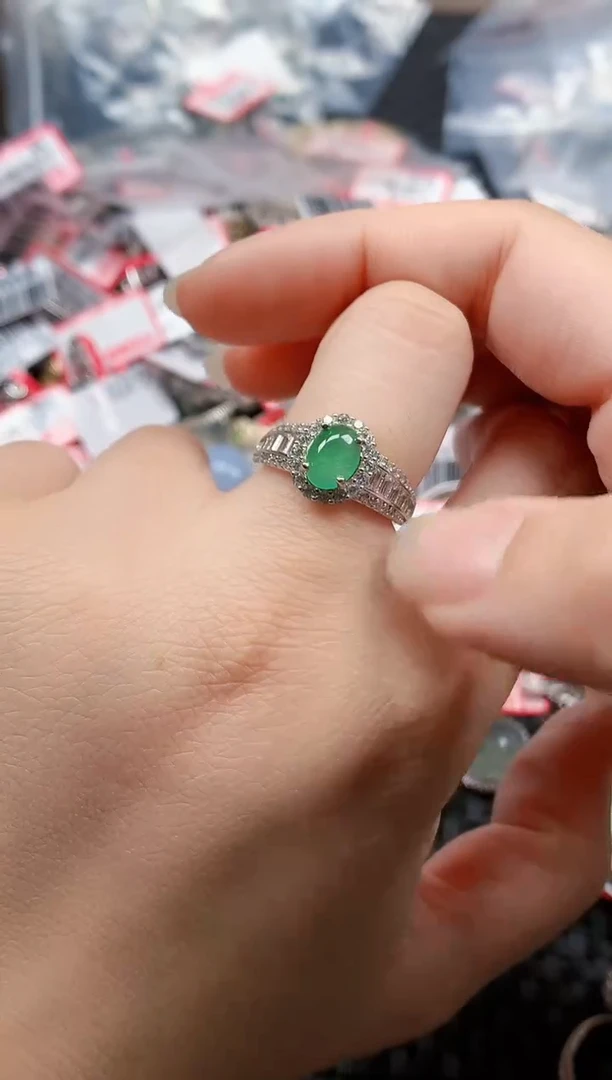 银S925镶嵌戒指翡翠天然A货缅甸翡翠