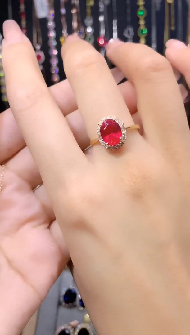 红宝石戒指银S925镶嵌金色