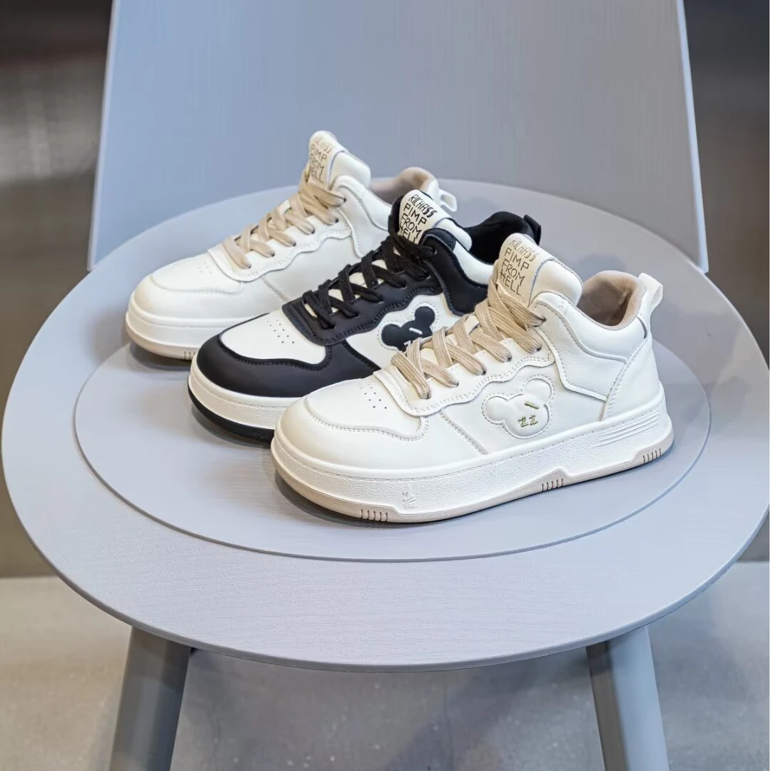 高帮小白鞋2025新款圆头平底百搭爆款熊猫休闲运动板鞋3885