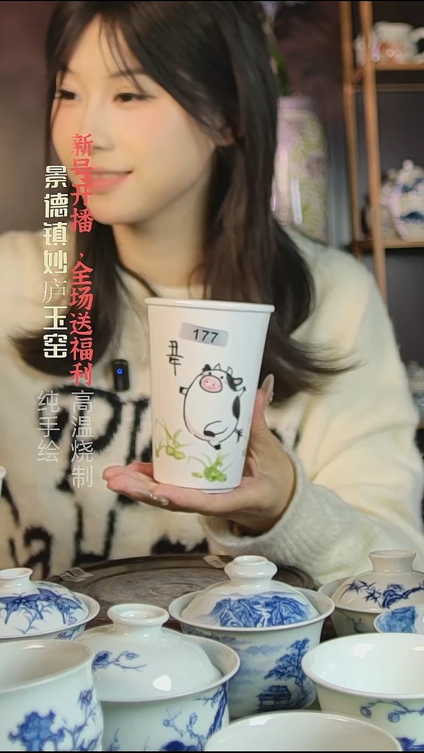 盘陶妙庐玉窑生肖牛可乐杯177微瑕