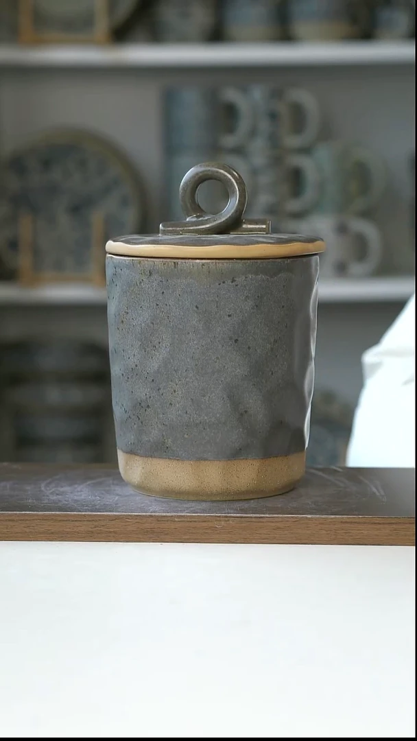 陶粗陶手作黑陶收纳罐850ml@4-2@微瑕