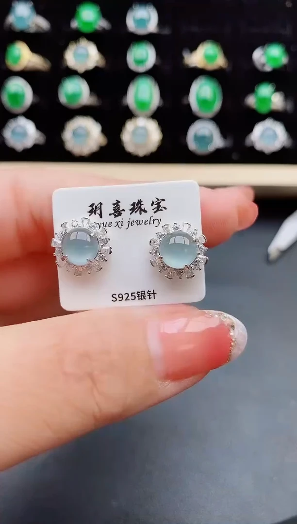 【闪购商品】翡翠耳钉银S925镶嵌11111