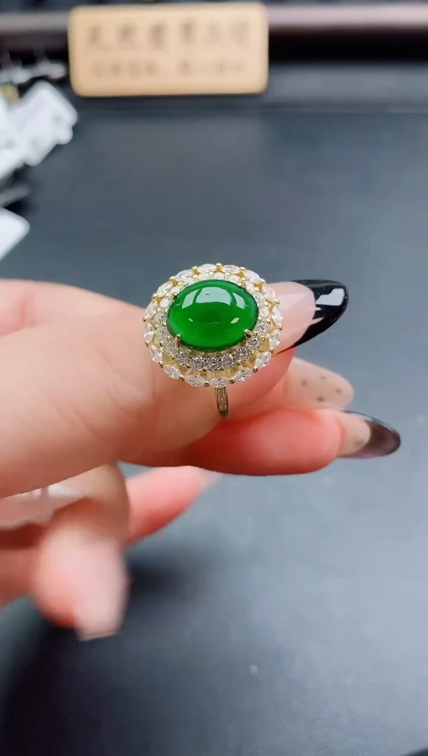 银S925镶嵌戒指翡翠1