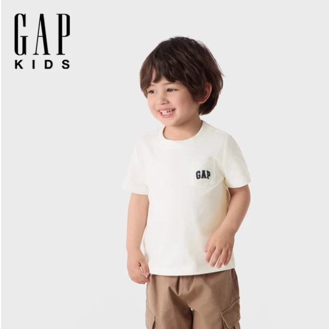 Gap男童2025春季新款刺绣logo纯棉短袖T恤宽松儿童装美版842512