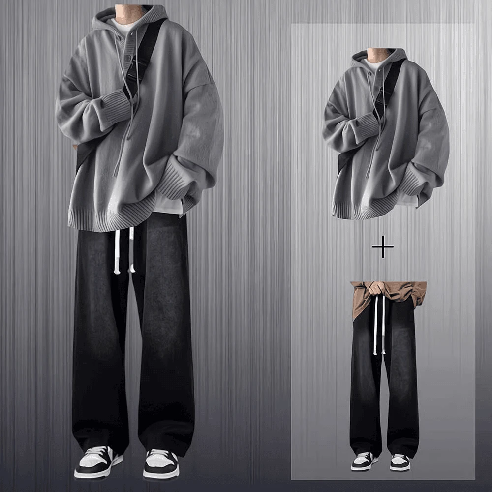 男生秋冬穿搭个性 cleanfit 小众高级感高知感外套牛仔裤套装201