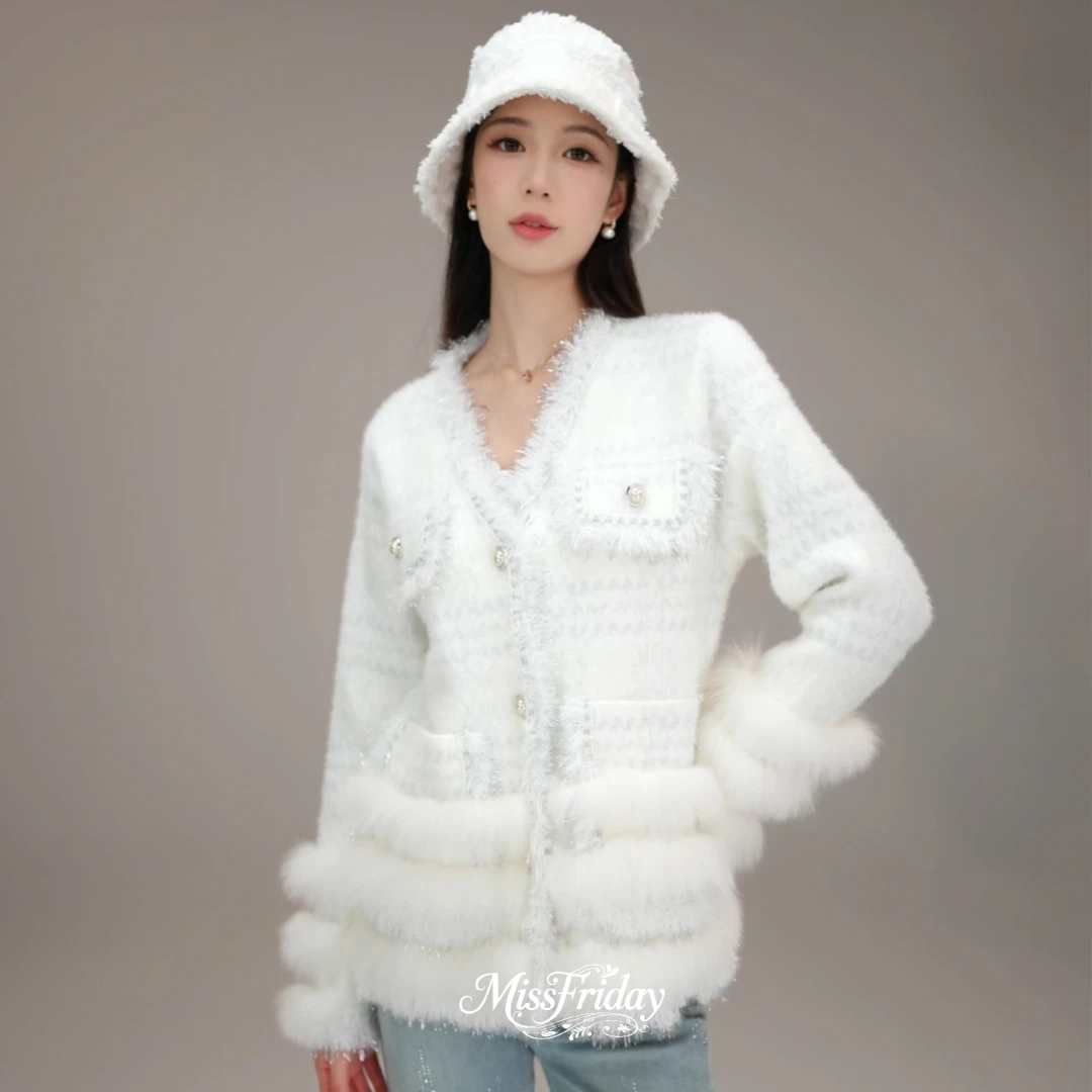 MissFriday|小香风狐狸毛外套名媛千金秋冬针织气质显瘦高级5747