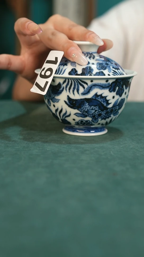 j景德镇全手工仿明青花瓷器全鳜鱼盖碗