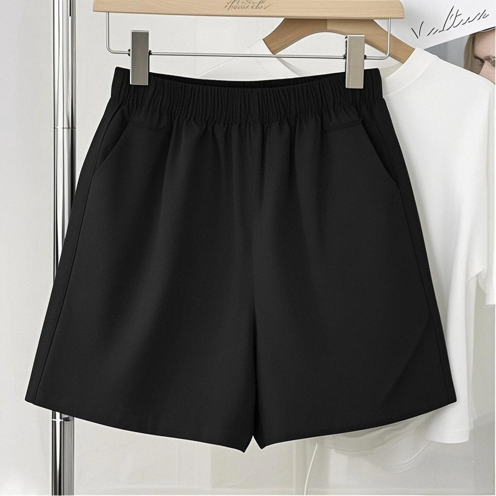 新号专属静2 12013现货大码松紧腰显瘦百搭洋气设计感高腰短裤
