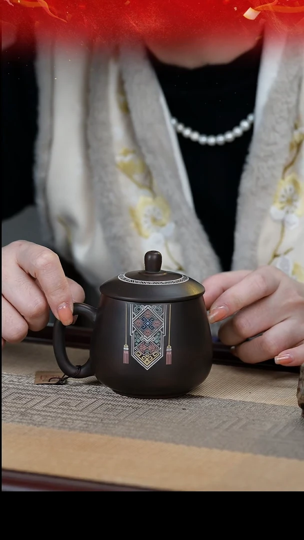 【闪购商品】壮锦彩绘矮款水杯坭兴陶