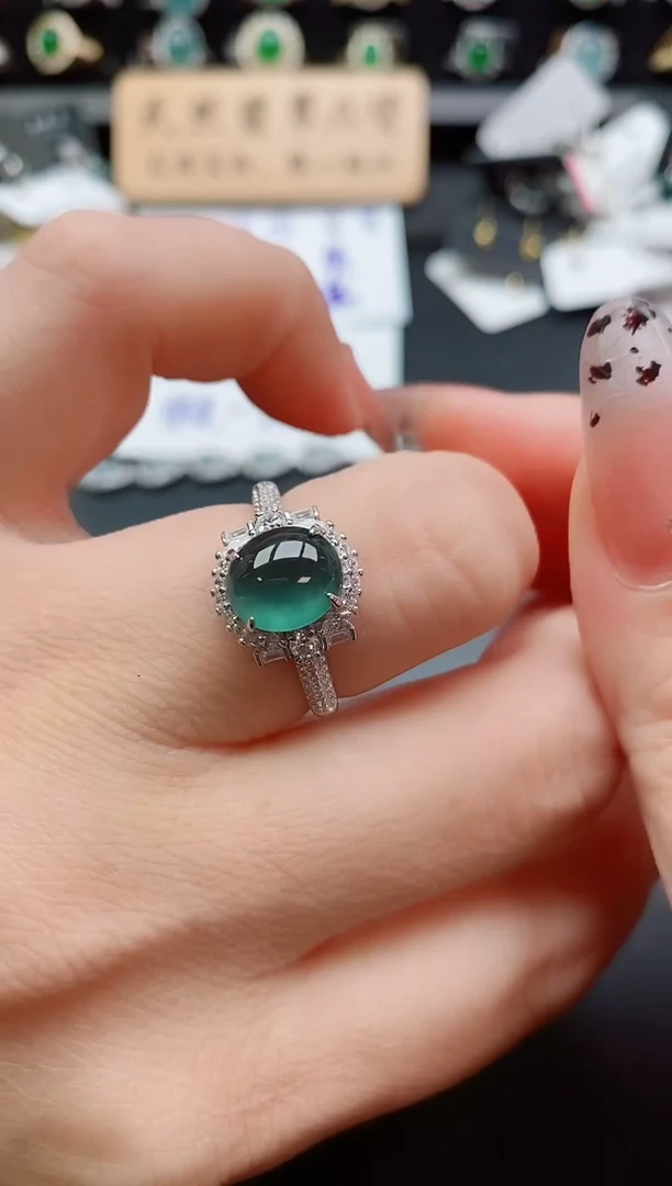 银S925镶嵌戒指翡翠1