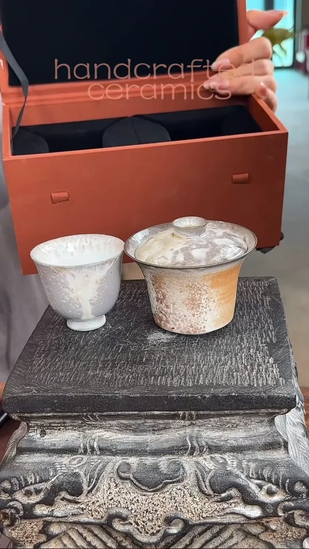 柴烧手工盖碗套装