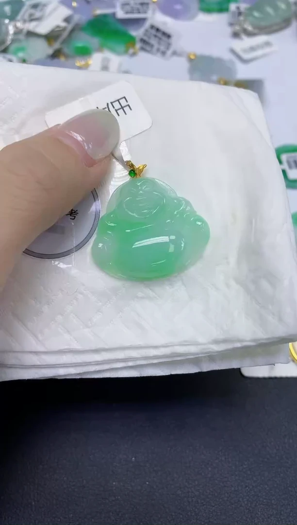 颈饰18K金镶嵌翡翠天然缅甸翡翠A货百元以上9元证书费自理