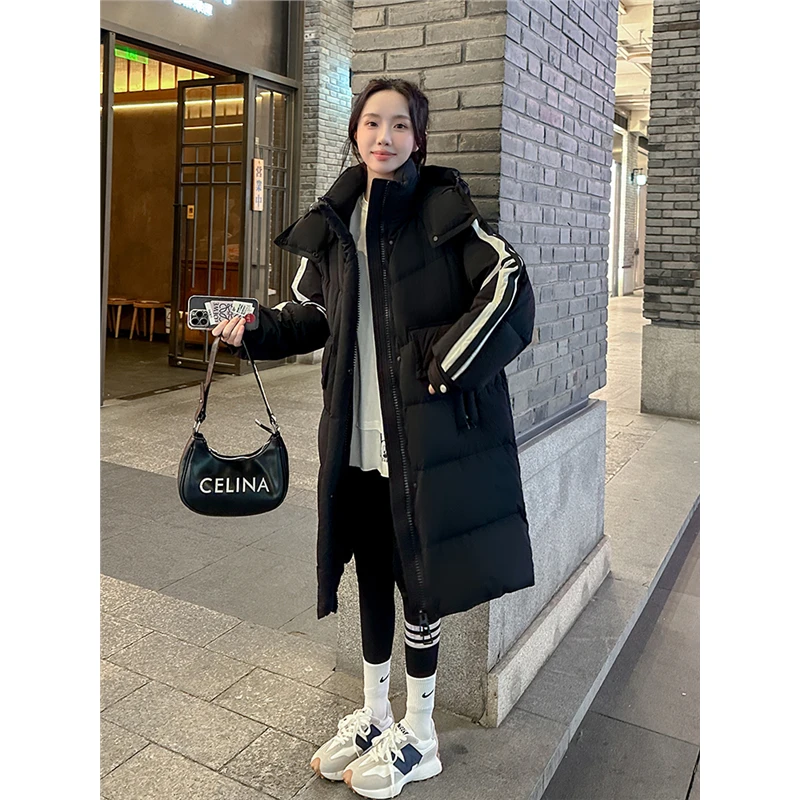 黑色羽绒服女中长款2025冬季新款韩版宽松加厚保暖过膝白鸭绒外套