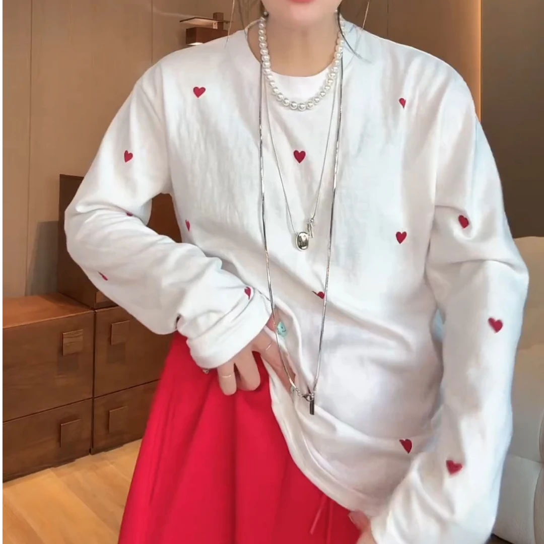 2025新款韩版时尚新年必备白色小众打底长袖T恤LK2501180